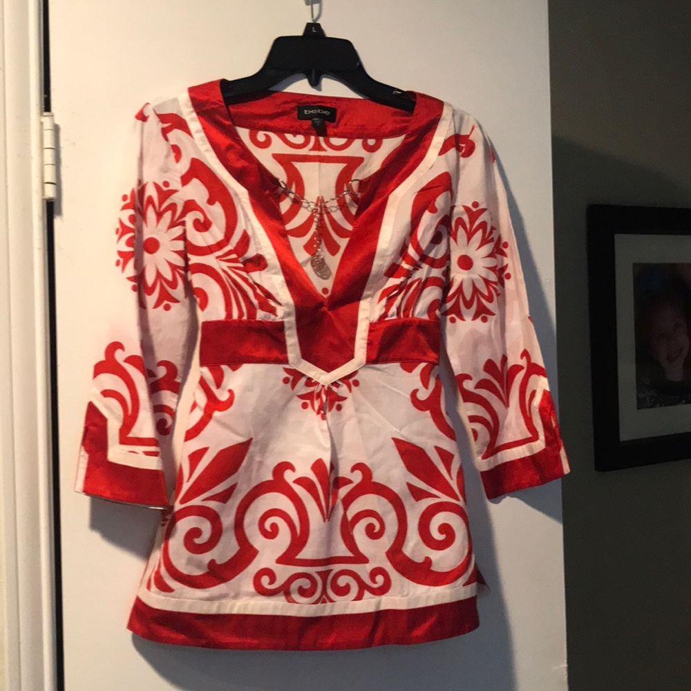 Red & White Bebe Tunic Top - Small